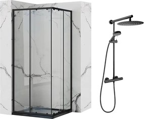 Pachet cabina de dus Rea Punto negru 90x90 cm si coloana de dus FDesign Anima Quadro negru