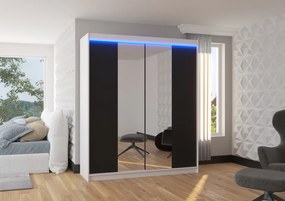 Dulap cu usi glisante si oglinda + iluminare LED, Balance 180 + LED, 180 cmx200 cmx58 cm, ADRK Furniture (Culoare: Ciocolata)