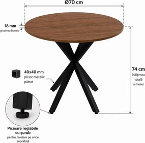 Masă fixă Pătrată Asterixa rotund negru-nuc