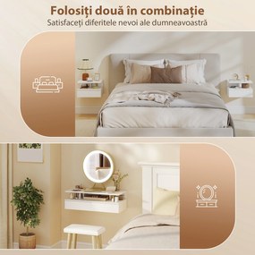 HOMCOM Set de 2 Noptiere Suspendate cu Sertar și Raft Deschis, 35x32x22.5 cm, Alb | Aosom Romania