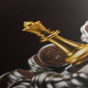 Tablou - Figurine de șah (cu ceas) (90x30 cm)