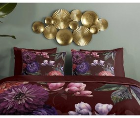 Lenjerie de pat din bumbac organic pentru pat de o persoană Descanso Gerbera, 140 x 220 cm, violet închis