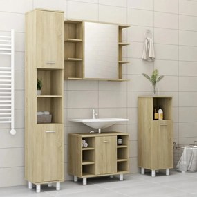 3056901 vidaXL Set mobilier de baie, 4 piese, stejar Sonoma, lemn prelucrat