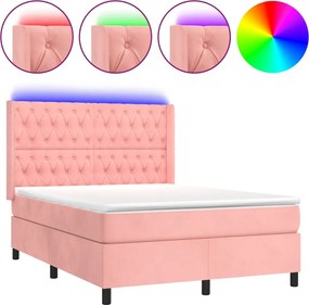 vidaXL Pat cu arcuri, saltea și LED, negru, 140x200 cm, catifea