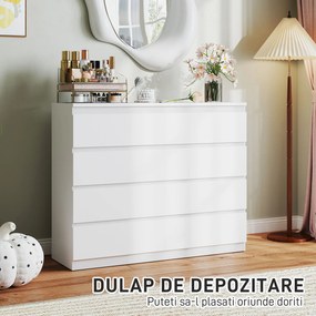 HOMCOM Comodă 8 Sertare cu Mânere Canelate 120x39x100 cm Alb | Aosom Romania