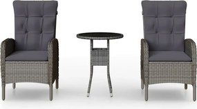 vidaXL Set bistro de grădină, 3 piese, gri, poliratan