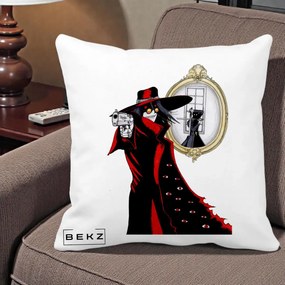 Perna Personalizata Hellsing Alucard cu Pistoale, 40x40 cm, Alba Mata, Husa Detasabila, Perna Inclusa, BEKZ®