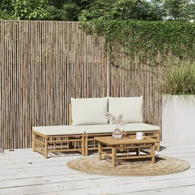 3155203 vidaXL Set mobilier de grădină, cu perne alb crem, 4 piese, bambus