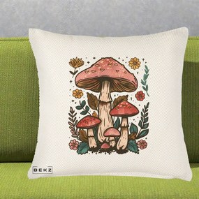 Perna Decorativa Ciuperci Vintage Floral, 40x40 cm, Crem Reliefat, Husa Detasabila, Perna Inclusa, BEKZ®