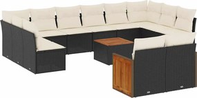vidaXL Set mobilier de grădină cu perne, 13 piese, negru, poliratan