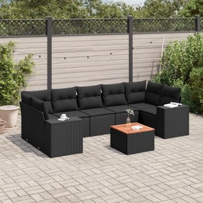 3225355 vidaXL Set mobilier de grădină cu perne, 8 piese, negru, poliratan