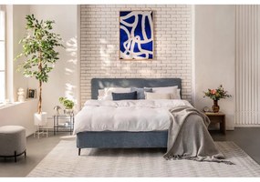 Pat dublu tapițat albastru cu saltea și somieră 160x200 cm Noira Slim - Bonami Selection