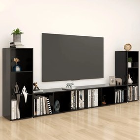 Comode TV, 4 buc., negru, 107x35x37 cm, PAL 4, Negru