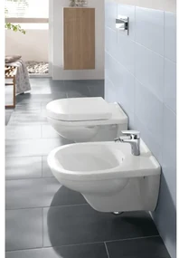 Pachet vas WC rimless suspendat + bideu suspendat, Villeroy&amp;Boch O.novo, cu capac WC inchidere lenta, 5660HR01+54600001