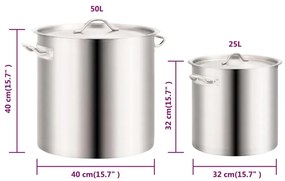 Set oale de supa, 2 piese, 50 25 L, otel inoxidabil 50+25 l