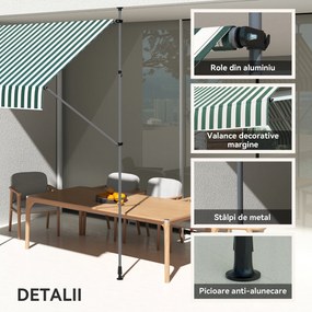 Outsunny Tenda de Soare cu Suporturi Reglabile și Manivelă, Verde și Alb | Aosom Romania