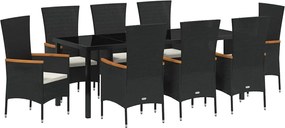 vidaXL Set de masă pentru grădină cu pernă 9 pcs Negru