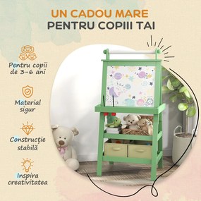 AIYAPLAY Tablă de Desen Dublă Pentru Copii 3-6 Ani, 59x48x118 cm, Verde | Aosom Romania