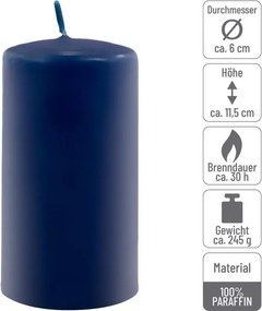Set de lumânări pilon, 11,5 cm, Ø 6 cm, albastru, 12 buc.