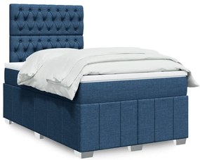 vidaXL Pat box spring cu saltea, albastru, 120x200 cm, textil