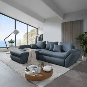 Colțar extensibil dumonde cu ladă de depozitare si sezut confortabil din spuma high-density, Loana Enjoy Blue 270x185 cm