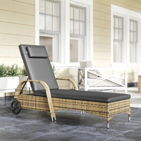 Outsunny Șezlong de soare cu saltea spătar reglabil multipoziții cotiere roți 200 x 73 x 30-103 cm galben | Aosom Romania