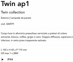 Aplica de perete iluminat exterior ambiental Twin ap1 gri