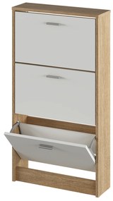 Dulap pantofi, 3 rafturi, stejar sonoma/ alb, MOBI 13