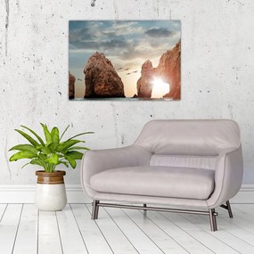 Tablou - Apus de soare peste stânci (70x50 cm)