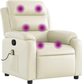 vidaXL Fotoliu de masaj rabatabil, crem, piele ecologică