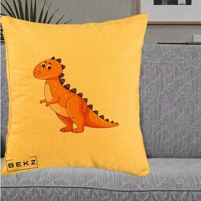 Perna Decorativa T-Rex Portocaliu, 40x40 cm, Galben, Husa Detasabila, Perna Inclusa, BEKZ®