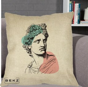 Perna Decorativa Bust Grec Vaporwave, 40x40 cm, Crem, Husa Detasabila, Perna Inclusa, BEKZ®