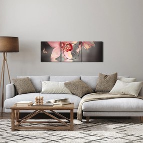 Tablou - Flori și fluture (cu ceas) (90x30 cm)