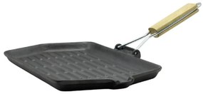 Tigaie grill Muhler Tika MR-3521CI, 35x21 cm, Fonta, Maner din lemn pliabil, Inductie, Negru