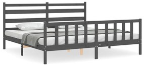 3192058 vidaXL Cadru pat cu tăblie 200x200 cm, gri, lemn masiv