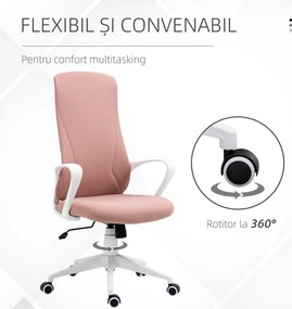 Vinsetto Scaun de birou ergonomic și căptușit, cu înălțime ajustabilă și balans, 62x56x110-119,5 cm, roz | Aosom Romania