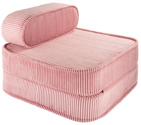 Fotoliu de copii roz cu tapițerie din catifea reiată Flip – Wigiwama