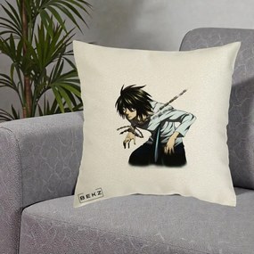 Perna Personalizata Death Note L Lawliet Lanturi, 40x40 cm, Ecru, Husa Detasabila, Perna Inclusa, BEKZ®