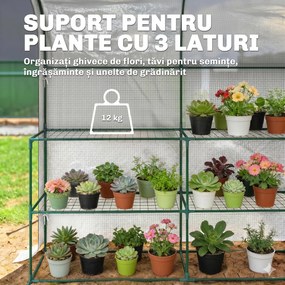 Outsunny Seră de Grădină cu Rafturi și Ușă Rulabilă, Seră pentru Grădină cu Cadru din Oțel, Acoperiș din PE Anti-UV, pentru Legume, Flori și Plante, 123x187x189 cm, Alb | Aosom Romania