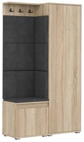 CUI515 - Cuier 104x37x177 cm - 3 agatatori haine, hol, pantofar - Sonoma, tapiterie Turcoaz/Gri/Albastru