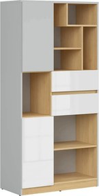 Biblioteca NANDU, gri deshis/stejar, PAL laminat, 80x39x164 cm