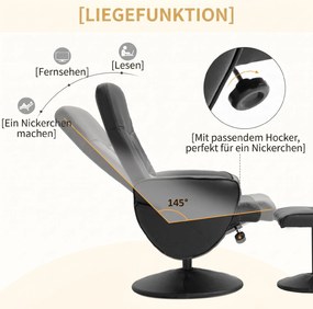HOMCOM Fotoliu Relax Rotativ 360° din Metal și Piele Sintetică, cu Suport pentru Picioare, Spătar Reglabil, Negru | Aosom Romania