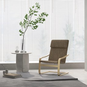HOMCOM Fotoliu cu brațe și pernă pentru cap, Material textil cu aspect de in, Cadru din lemn, Maro + Natură | Aosom Romania