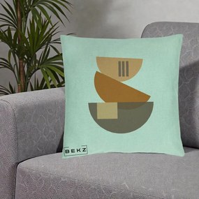 Perna Decorativa Geometric Bauhaus Boluri Portocaliu, 40x40 cm, Verde Menta, Husa Detasabila, Perna Inclusa, BEKZ®