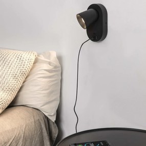 Aplica perete moderna cu USB charger CORB neagra 40136