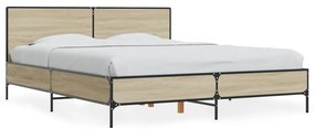 3280003 vidaXL Cadru de pat, stejar sonoma, 150x200cm, lemn prelucrat și metal