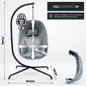 MIADOMODO scaun suspendat de tip hamac, gri, capacitate maxi