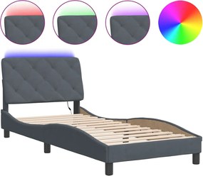vidaXL Cadru de pat cu LED fără saltea, gri închis, 90x190 cm, catifea
