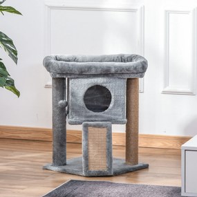 PawHut Ansamblu de Joacă de Sisal din Sisal și Pluș, Căsuță pentru Pisici și Pat, Gri | Aosom Romania