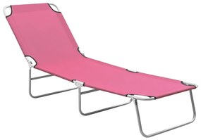 vidaXL Șezlong de plajă pliabil, roz, oțel și material textil